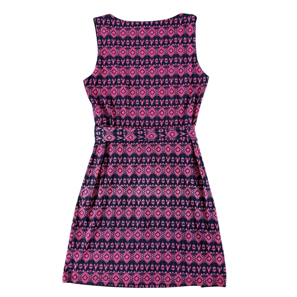 Ellie Kai Pink Navy Geometric Ikat Print V-Neck Sleeveless Tie Wrap Dress 6 - Picture 7 of 7